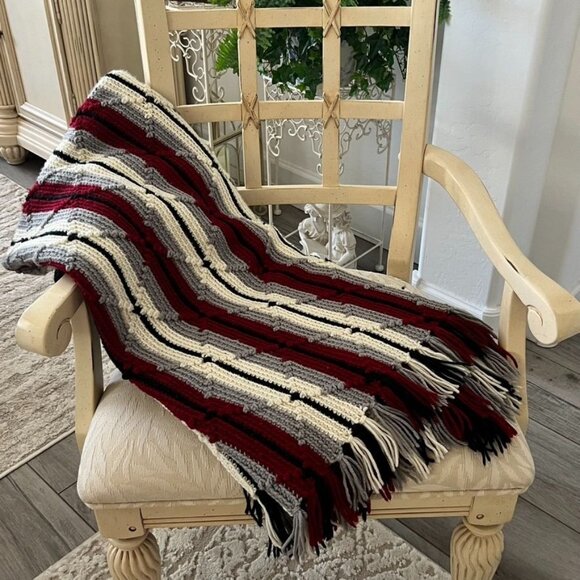 Afghan Blanket Throw Native American Mexican Design 60" x 60" Handmade Fringe - Picture 1 of 9